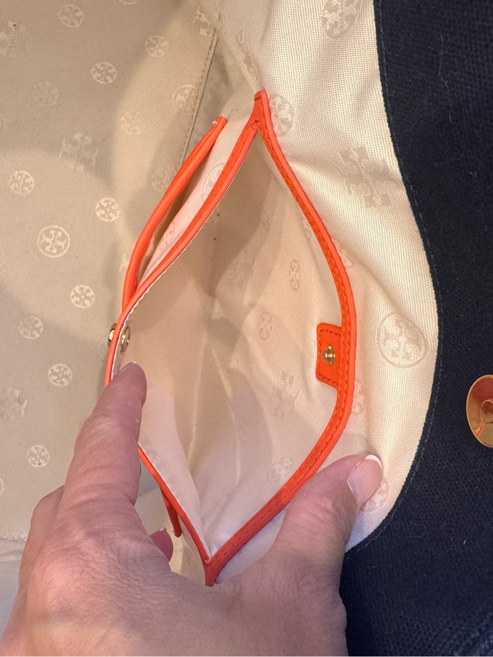 Tory Burch Navy & Bright Orange Tote Bag and sandals size 10 - Picture 5 of 7